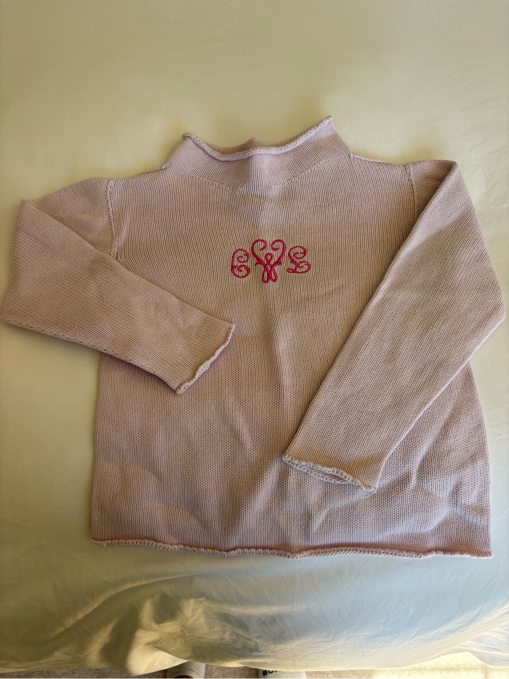 Kids Light Pink Mock Neck Sweater with Embroidered Monogram